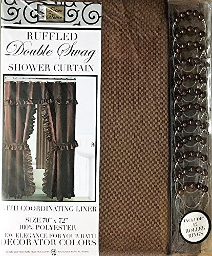 Mosaic Double Swag Fabric Shower Curtain with Ring Hooks, 2 Tie Backs - 70 x 72 in.